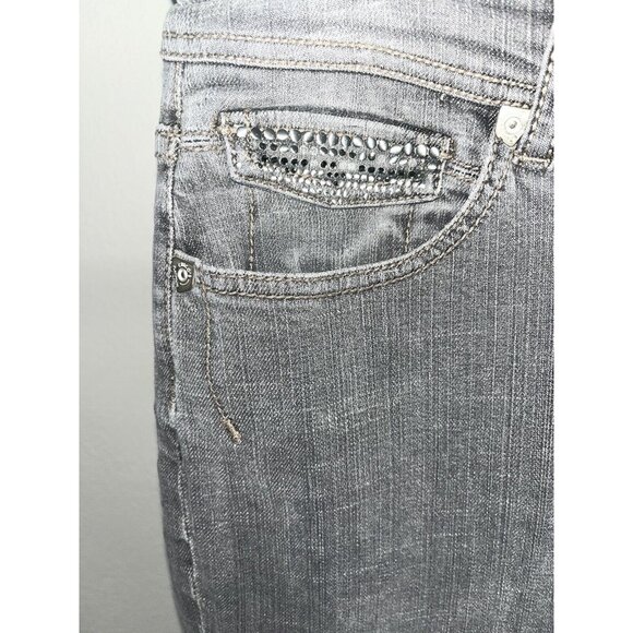 Chicos Platinum Jeans Women 30X29 0.5 Gray Stretch Denim Sequins - Picture 3 of 10